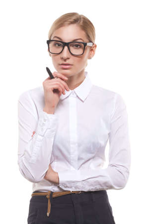 Attractive businesswoman with a penの写真素材