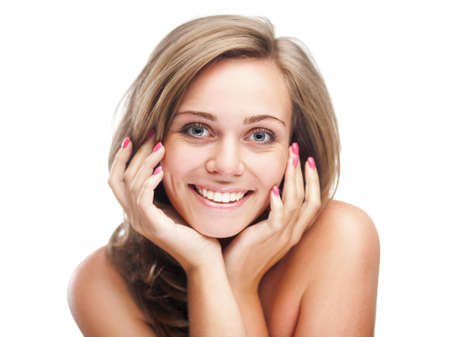 Portrait of smiling women isolated on white backgroundの写真素材