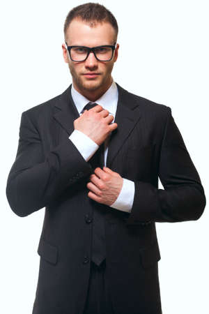 Portrait of young business man isolated on white backgroundの写真素材