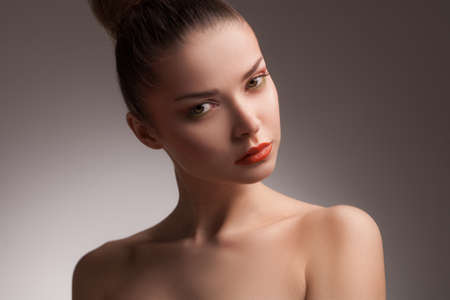 closeup portrait of a beautiful woman with beauty face, glamour makeupの写真素材