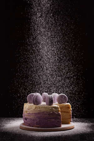 Delicious vegan cake with macaroons. Selective focus.の写真素材