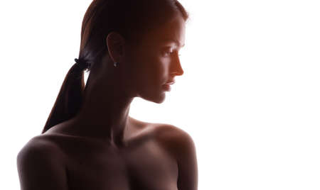 silhouette of beautiful young womanの写真素材