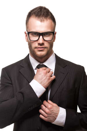 businessmanman in black suit and glassesの写真素材