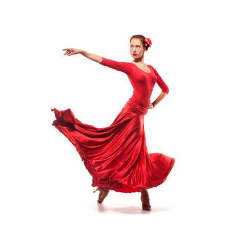 woman dancer wearing red dressの写真素材