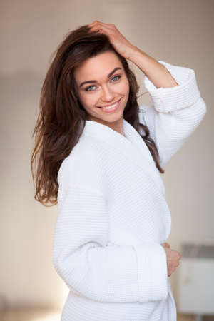 woman in a bathrobe, spa and care portraitの写真素材