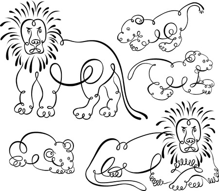 lion and lionet silhouetteのイラスト素材