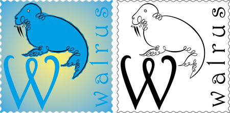 zoo alphabet walrusのイラスト素材