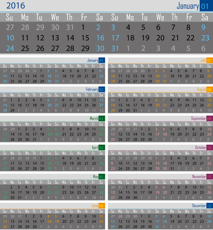 calendar for the 2016 year for printのイラスト素材