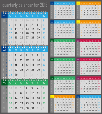 quarterly calendar for the 2016 year for printのイラスト素材