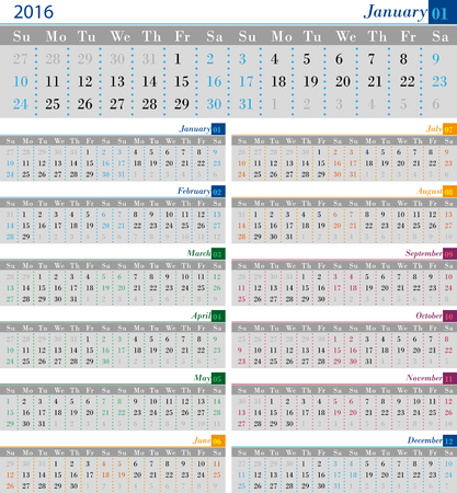 calendar for the 2016 year for printのイラスト素材