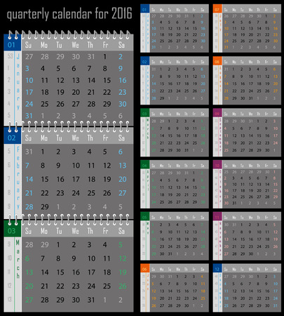 quarterly calendar for the 2016 year for printのイラスト素材