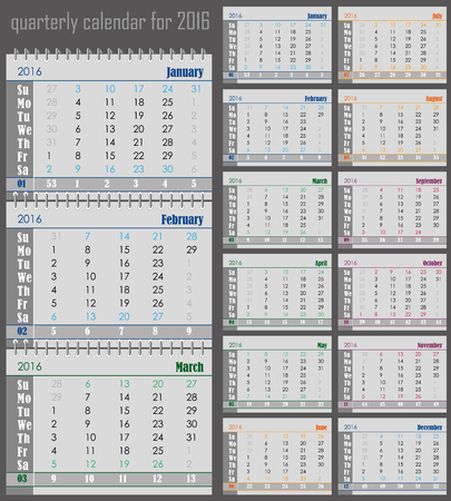 quarterly calendar for the 2016 year for printのイラスト素材