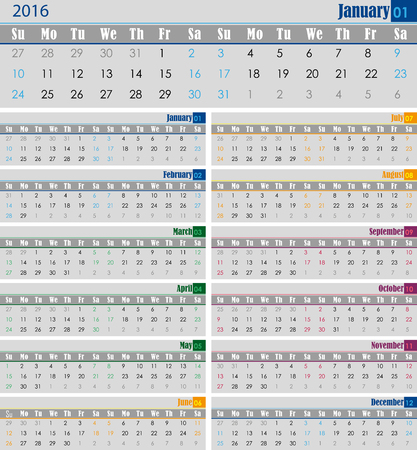 calendar for the 2016 year for printのイラスト素材
