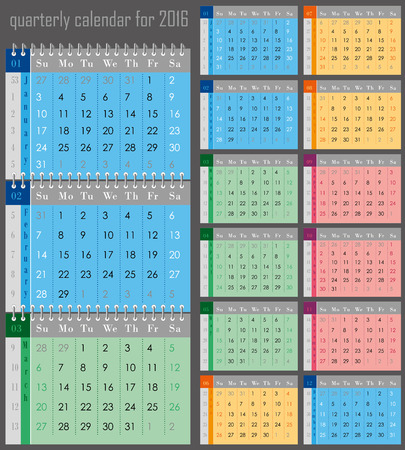 quarterly calendar for the 2016 year for printのイラスト素材