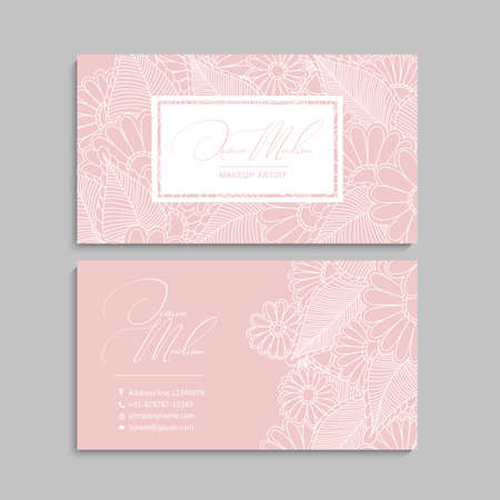 Flower business cards white and black pink backgroundのイラスト素材