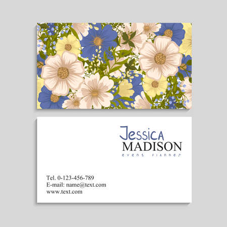 Flower business cards light blue vector illustrationのイラスト素材
