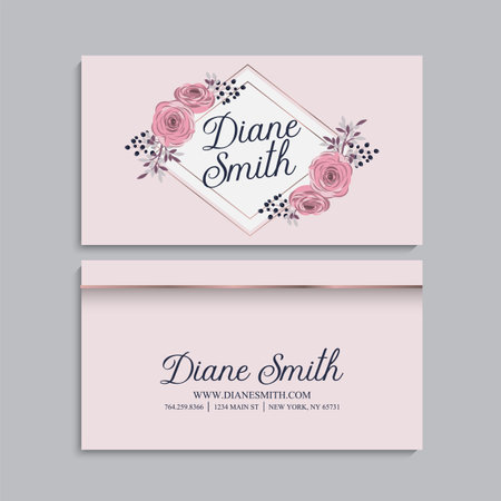 Flower business cards pink flowers vector illustrationのイラスト素材