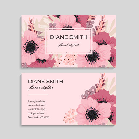 Flower business cards pink flowers vector illustrationのイラスト素材