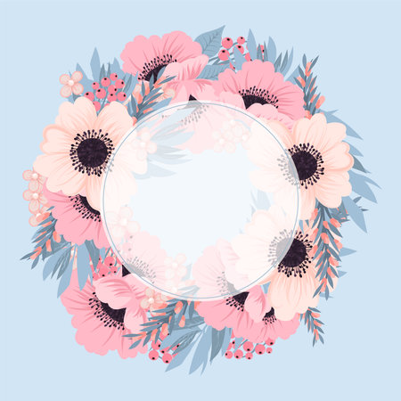 Floral wreath - pink floral round border. Vector illustration.のイラスト素材