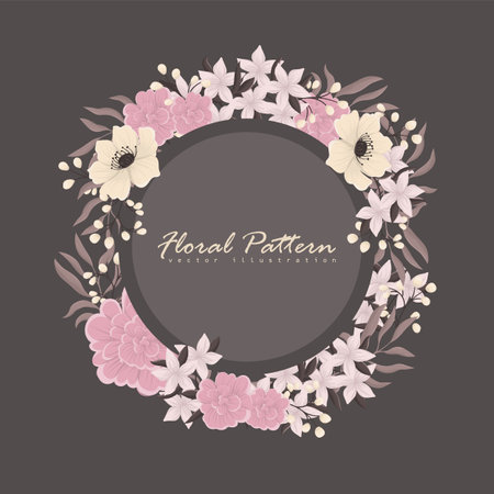 Beautiful wreath. Elegant floral collection with isolated pink leaves and flowers. Design for invitation, wedding or greeting cardsのイラスト素材