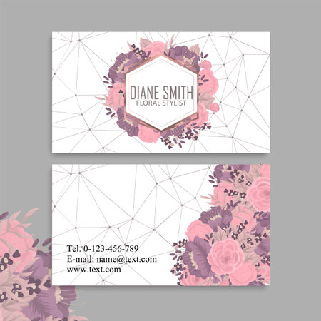 Cute Floral pattern Business card name card Design Template. Vector illustrationのイラスト素材