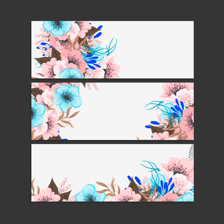 Vector set of abstract backgrounds with flowers. Vector illustrationのイラスト素材