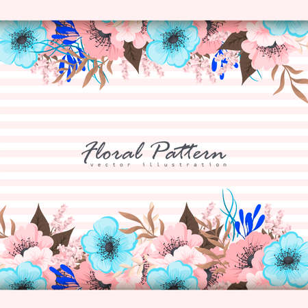 Floral border background - pink flower border. Vector illustrationのイラスト素材
