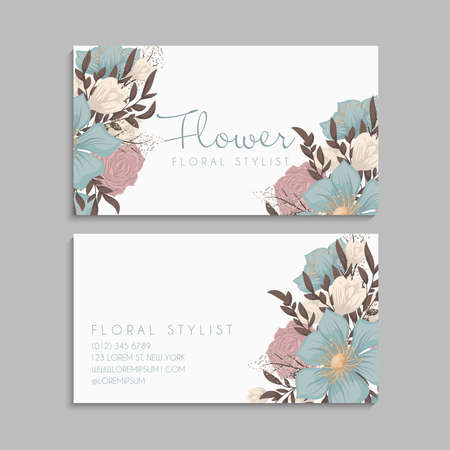 Vintage business and visiting card with floral pattern. Ethnic oriental design. Vector illustrationのイラスト素材