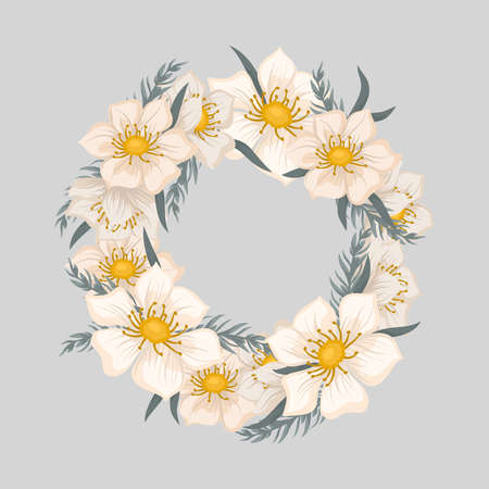 Floral wreath with sweet flowers. Vector clipartのイラスト素材