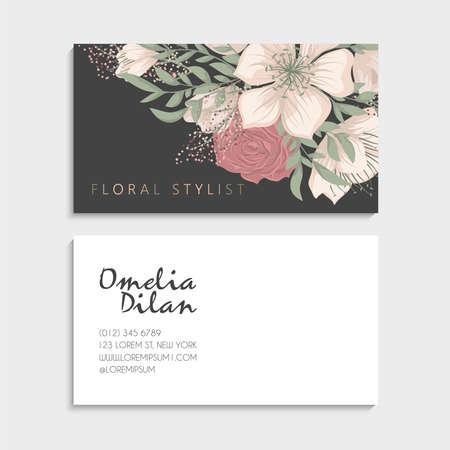 Vintage business and visiting card with floral pattern. Ethnic oriental design. Vector illustrationのイラスト素材