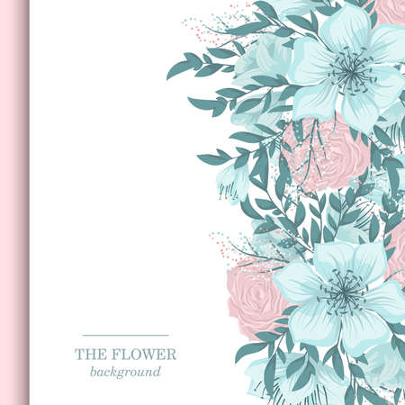 Flower border template - light blue flowers. Vectorのイラスト素材