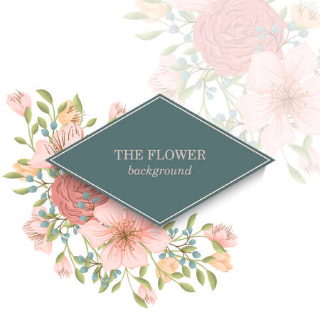 Flower border template - pink flowers. Vector illustrationのイラスト素材