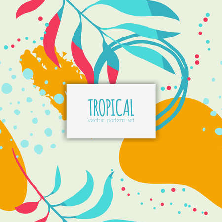 Nature seamless pattern. Hand drawn abstract tropical summer background Vector art illustration in golden retro colorsのイラスト素材