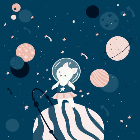 Hand drawn space elements. Astronaut cat illustration. Vector illustration.のイラスト素材