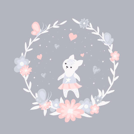 cute cat sketch vector illustration, print design cat, children print on t-shirt girl. Clipartのイラスト素材