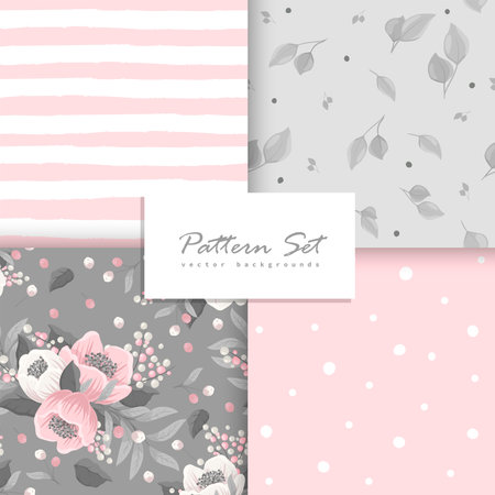 Romantic seamless vector floral pattern set vector illustrationのイラスト素材