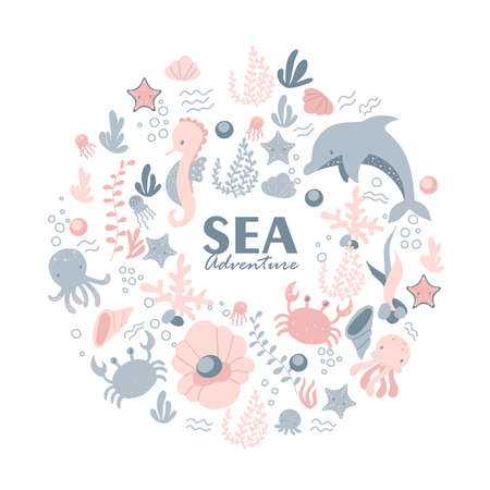 Illustration of the underwater world with a funny fish and rampのイラスト素材