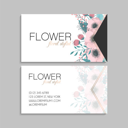 Flower business cards pink flowers vector illustrationのイラスト素材