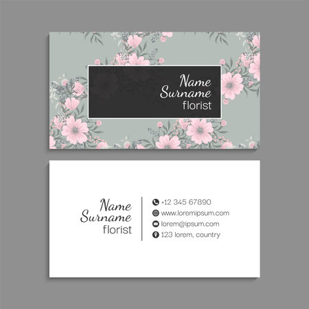 Flower business cards pink flowersのイラスト素材