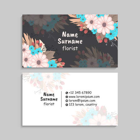 Flower business cards pink flowersのイラスト素材