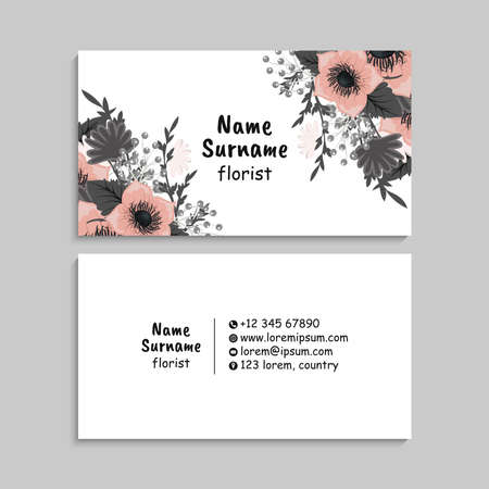 Flower business cards pink flowersのイラスト素材