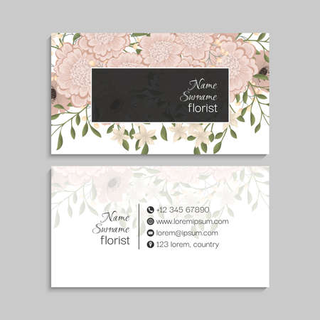 Flower business cards pink flowersのイラスト素材