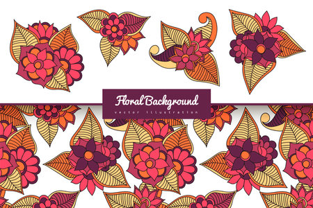 Flower bouquet with seamless pattern. Floral background set. wallpaper templateのイラスト素材