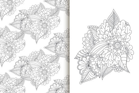 Flower bouquet with seamless pattern. Floral background set. Wallpaper templateの写真素材