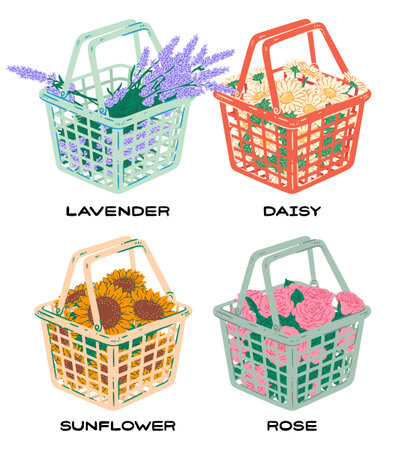 Flower Basket Illustration Setのイラスト素材
