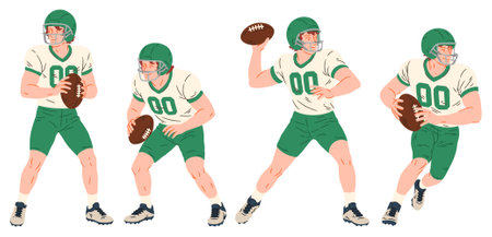 Rugby and American Football Player Vector Illustration Setのイラスト素材