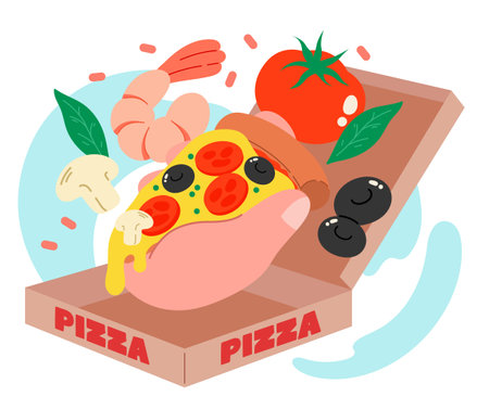 Pizza and Ingredients Illustration with Open Boxのイラスト素材
