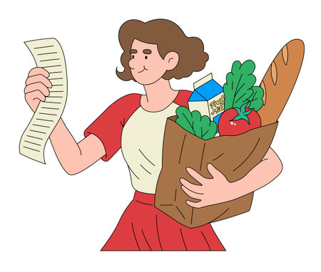 Female customer checking a receiptのイラスト素材