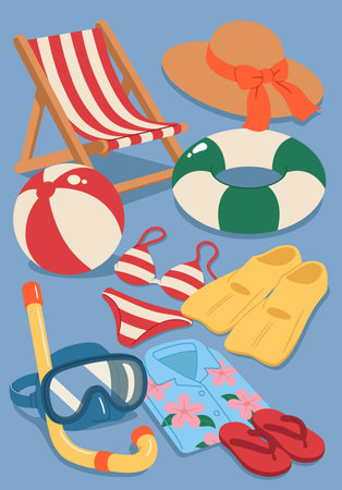 Essential summer items for beach travelのイラスト素材
