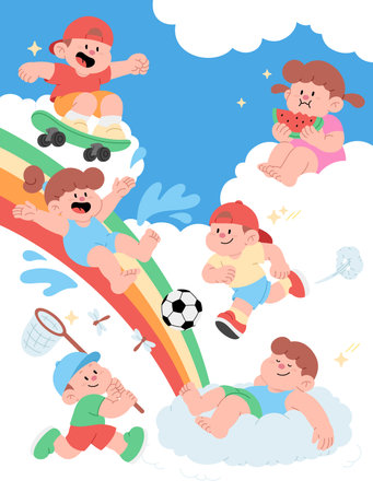 Children Enjoying a Fun Summer Vacationのイラスト素材